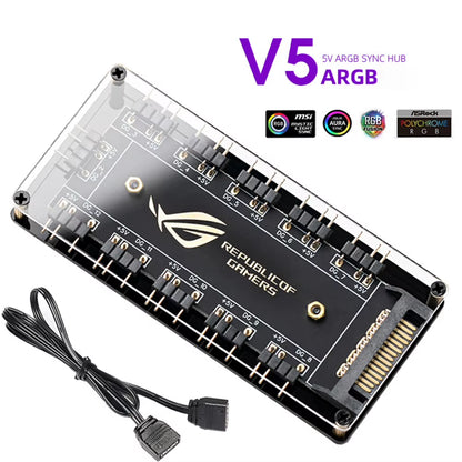 5V 3 Pin ARGB RGB Cable Splitter Hub ASUS AURA SYNC RGB 10 Hub Splitter SATA Power Extension Cable Adapter for PC RGB Fan Cooler