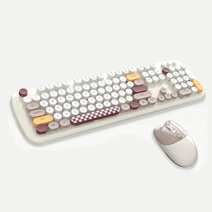 2.4G Spanish Wireless Keyboard and Mouse Kit for Computers Multi Device round Keycap Keyboard Kit Compatible with Windows