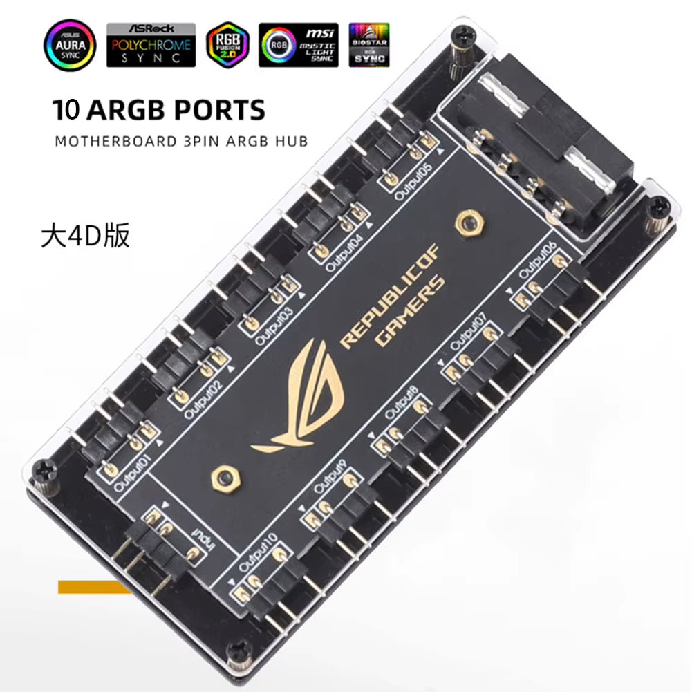 5V 3 Pin ARGB RGB Cable Splitter Hub ASUS AURA SYNC RGB 10 Hub Splitter SATA Power Extension Cable Adapter for PC RGB Fan Cooler