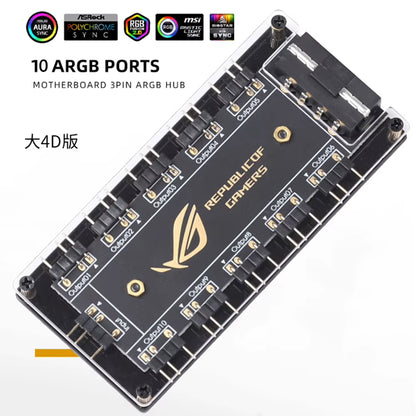 5V 3 Pin ARGB RGB Cable Splitter Hub ASUS AURA SYNC RGB 10 Hub Splitter SATA Power Extension Cable Adapter for PC RGB Fan Cooler