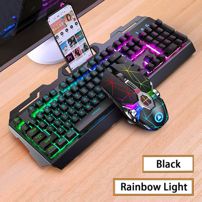 Gaming Keyboard and Mouse Combos Backlit RGB LED USB 104 Key Wired Mechanical Feeling Keyboard Mice for Gaming PC Laptop Office