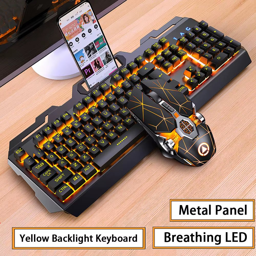 Gaming Keyboard and Mouse Combos Backlit RGB LED USB 104 Key Wired Mechanical Feeling Keyboard Mice for Gaming PC Laptop Office