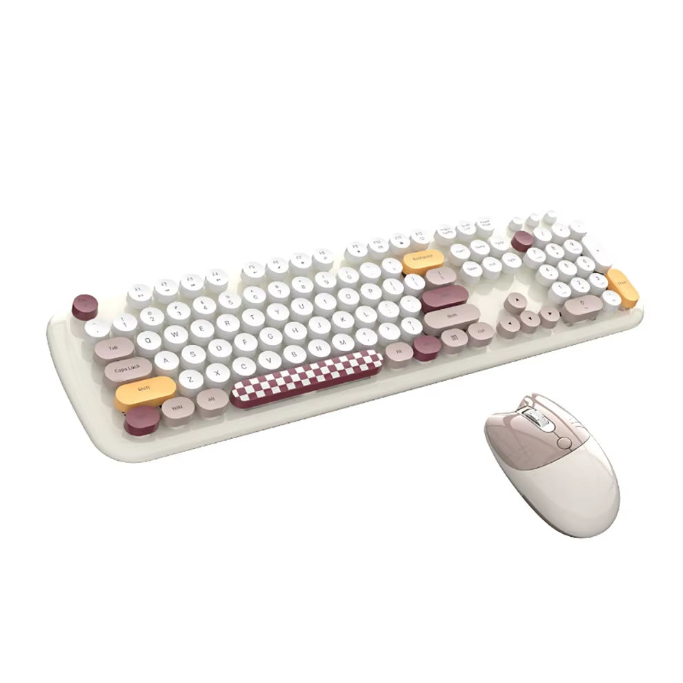 2.4G Spanish Wireless Keyboard and Mouse Kit for Computers Multi Device round Keycap Keyboard Kit Compatible with Windows