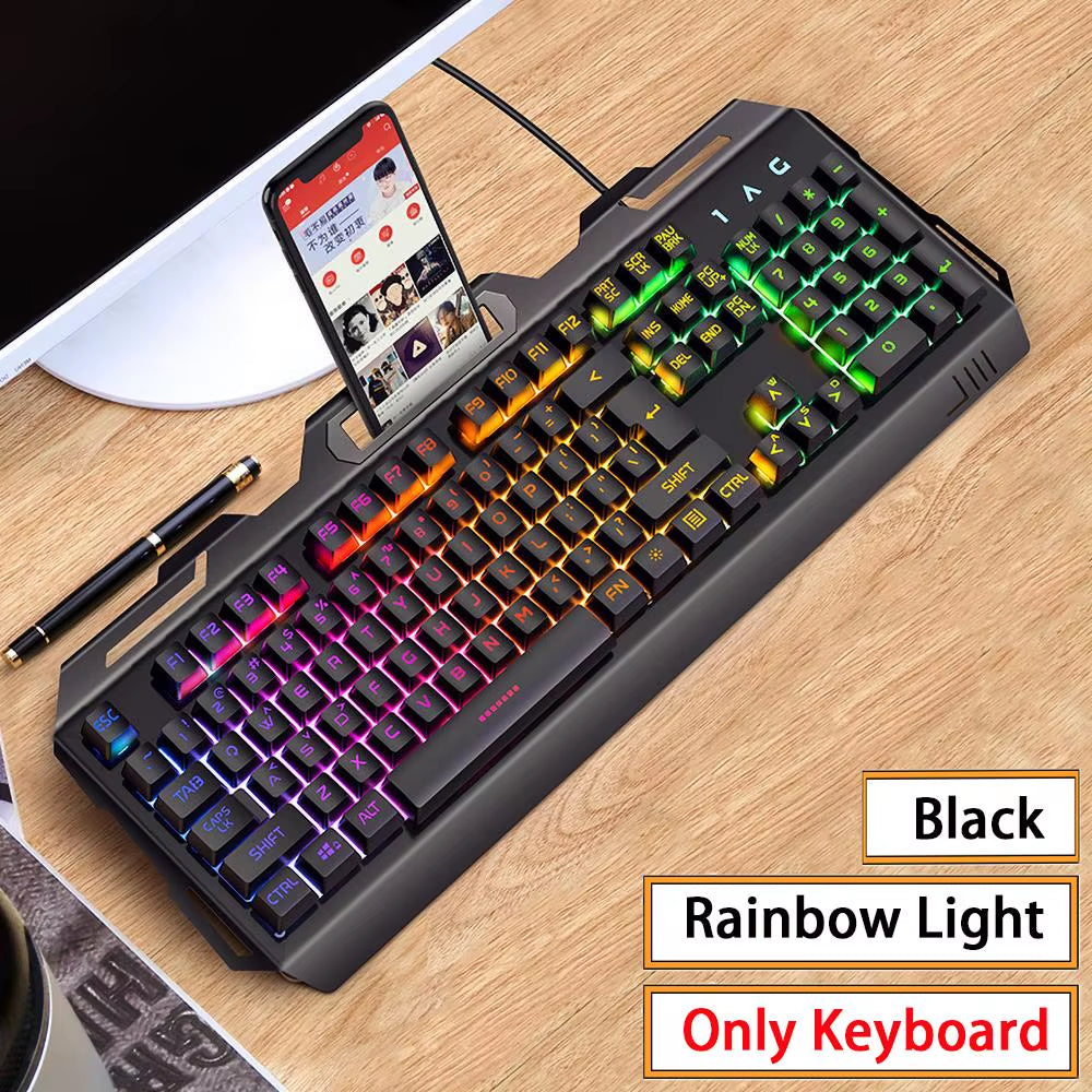 Gaming Keyboard and Mouse Combos Backlit RGB LED USB 104 Key Wired Mechanical Feeling Keyboard Mice for Gaming PC Laptop Office