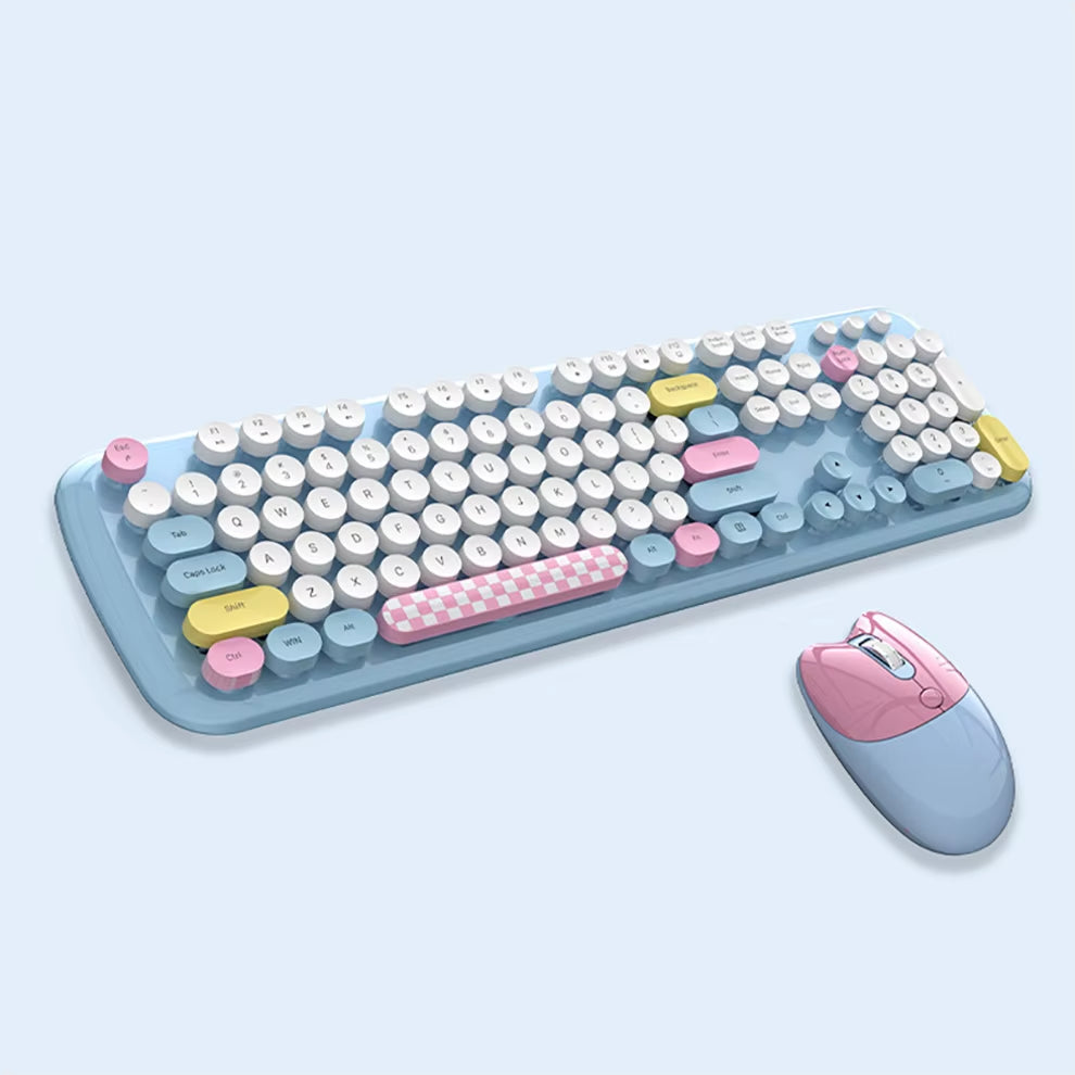 2.4G Spanish Wireless Keyboard and Mouse Kit for Computers Multi Device round Keycap Keyboard Kit Compatible with Windows