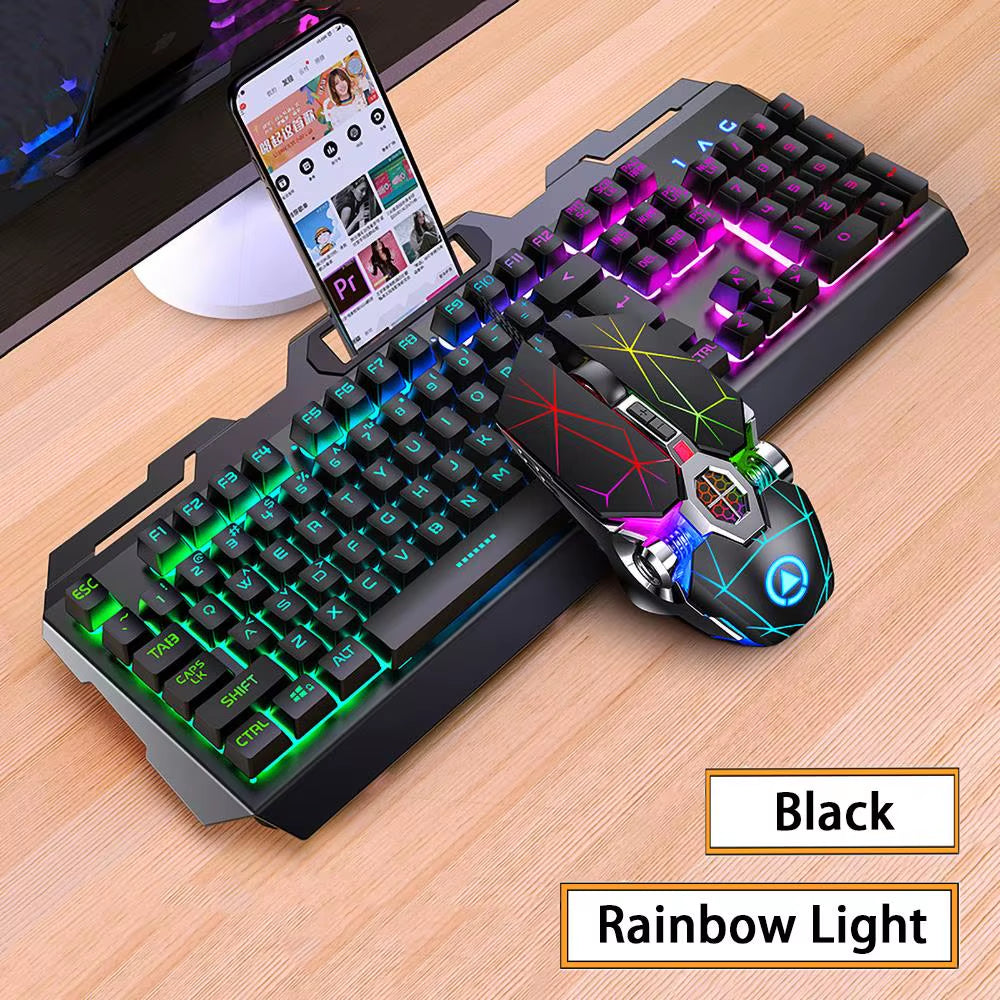 Gaming Keyboard and Mouse Combos Backlit RGB LED USB 104 Key Wired Mechanical Feeling Keyboard Mice for Gaming PC Laptop Office